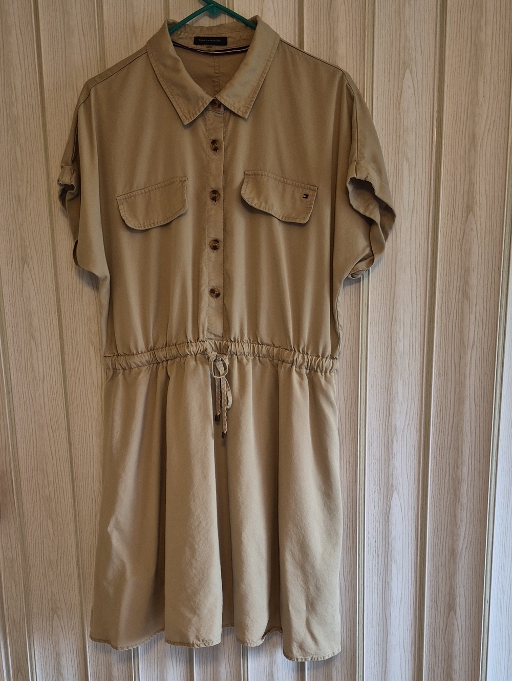 Tommy Hilfiger Khaki Drawstring Shirt Midi Dress